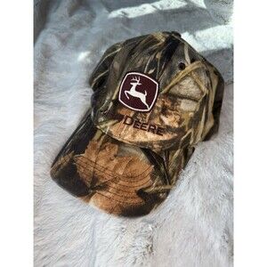 Vintage John Deere Hat Strapback Camo Cap Embroidered Logo Adjustable Brown logo